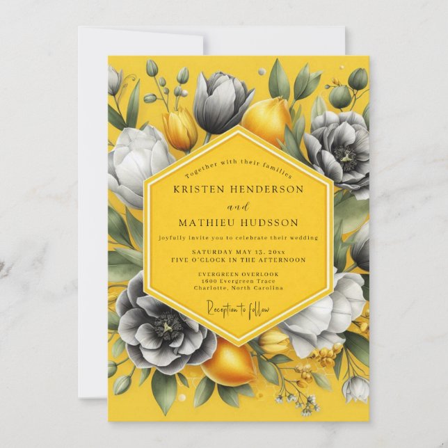 Invitación Marigold Greyscale Citrus Wedding (Anverso)