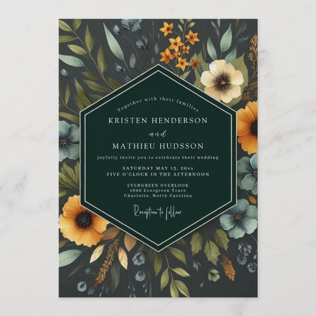 Invitación Marigold Nocturnal Bloom Wedding (Anverso)