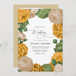 Invitación Marigold, Olive & Warm Cream Floral Wedding