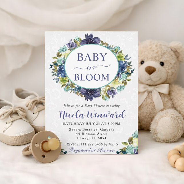 Invitación Marina acuarela y Baby Shower de la guirnalda azul (Subido por el creador)