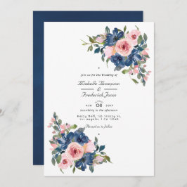 Invitación Marina acuarela y Boda de código QR floral de Rubo