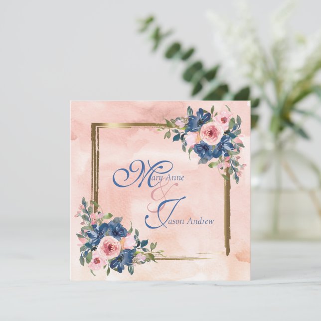 Invitación Marina acuarela y Boda Rubor (Anverso de pie)
