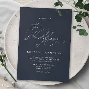 Invitación Marina azul oscura   Boda de guiones de época simp