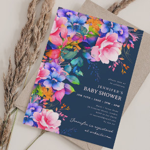 Invitación Marina Baby Shower floral de moda Rainbow Garden