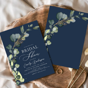 Invitación Marina Blue Bridal Shower Greenery Eucalyptus