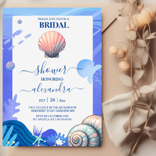 Invitación Marina Blue Elegant Beach Seashell Bridal Shower
