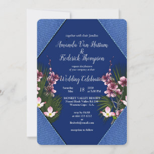 Invitación Marina - Boda de flores azules y rosas