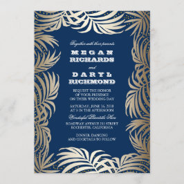 Invitación Marina - Boda de Playa de Palm Leaf Purpurina de O