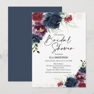 Invitación Marina Borgoña Negrita Floral Bridal Shower