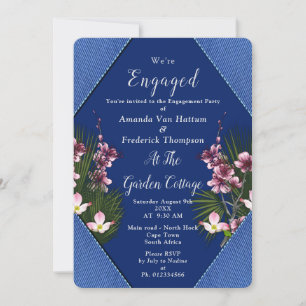 Invitación Marina - Compromiso con las flores azules y rosas