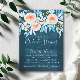 Invitación Marina de color de agua Blue Elegent Floral Bridal