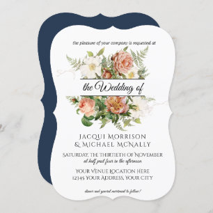 Invitación Marina de guerra y Peony de Rubor, boda de la