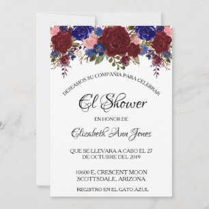 Invitación Marina española de ducha de novia Borgoña Floral