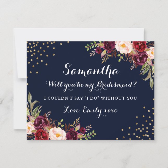 Invitación Marina Floral Borgoña Serás Mi Novia (Anverso)