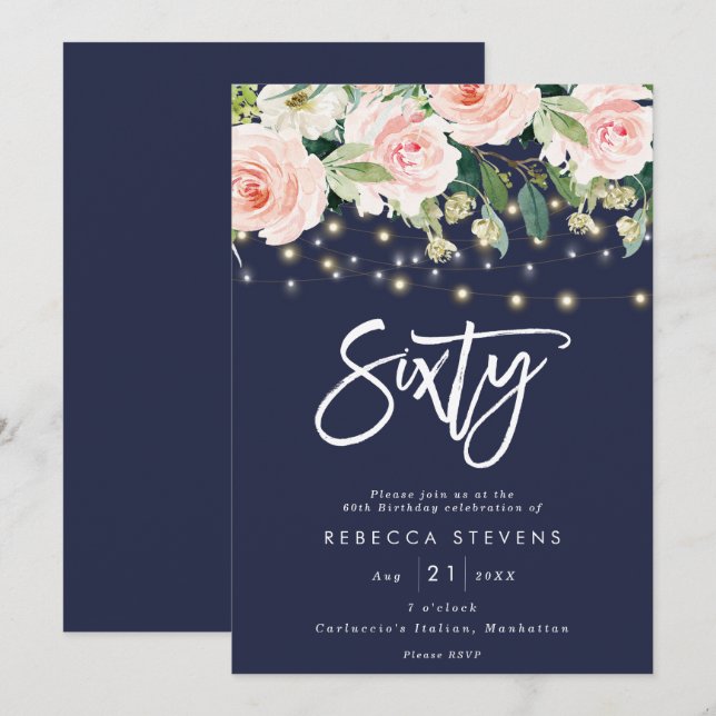 Invitación marina floral rústica cumpleaños número 60 (Anverso / Reverso)
