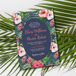 Invitación Marina floral tropical con Boda de Hibiscus rosado