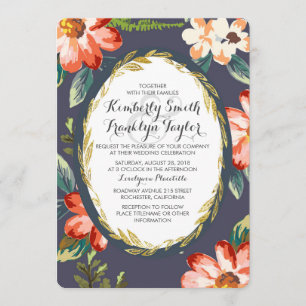 Invitación marina floral y boda dorada vintage