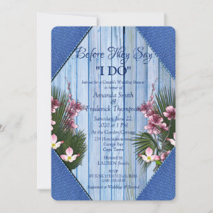 Invitación Marina - Flores azules y rosas, ducha de matrimoni