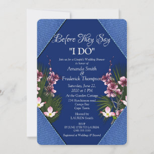 Invitación Marina - Flores azules y rosas, ducha de matrimoni