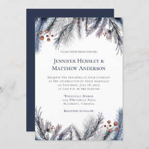 Invitación Marina, gris azul, invierno marrón rusto botánico