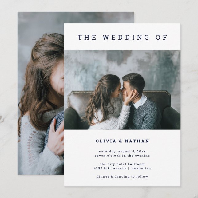 Invitación Marina moderna y mínima| Dos Bodas fotográficos (Anverso / Reverso)