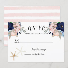 Invitación Marina Náutica Blooms Naval Rubor Wedding RSVP En