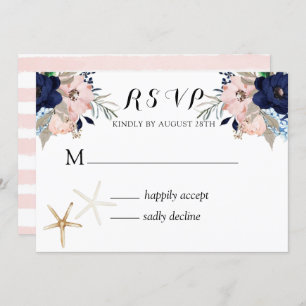 Invitación Marina Náutica Blooms Naval Rubor Wedding RSVP En