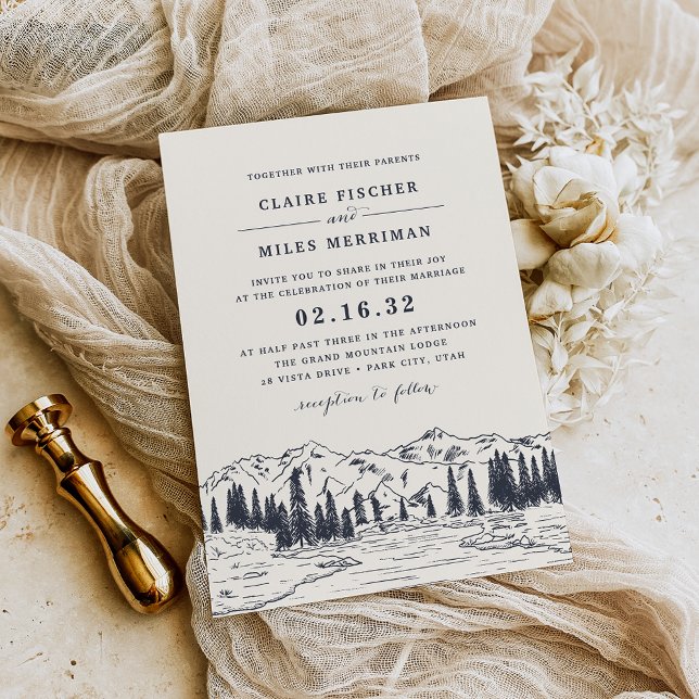 Invitación Marina Oscura | Boda de Sketch de montaña (Subido por el creador)