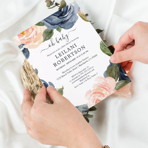 Invitación Marina Rosa Floral de color de agua Oh Baby Shower