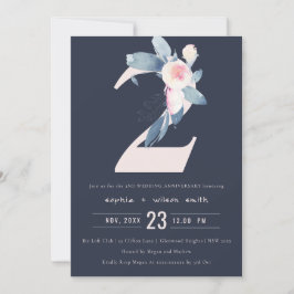 INVITACIÓN MARINA RUBOR AZUL FLORAL 2DO CUALQUIER AÑO ANIVERS