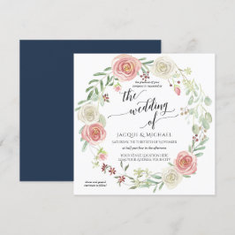 Invitación Marina Rubor Rosa marfil Boda de follaje acuarela