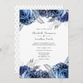 Invitación Marina y blanco con Boda floral Relieve metalizado