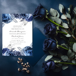Invitación Marina y blanco con Boda floral Relieve metalizado