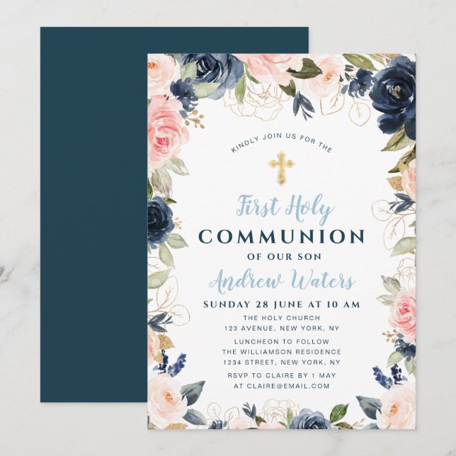 Invitación marina y floral primer comunión santa (Anverso / Reverso)