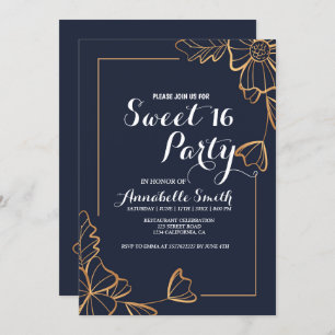 Invitación Marina y golden floral dulce 16