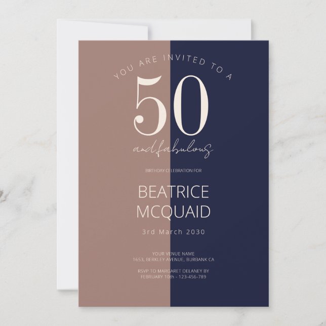 Invitación Marina y Mocha | 50 y fabulosa fiesta de cumpleaño (Anverso)