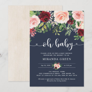 Invitación Marina y Rubor Burgundy Floral Baby Shower