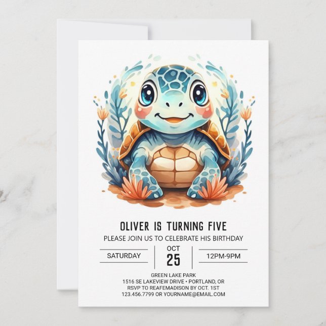 Invitación Marine Elegant Turtle Boy Cumpleaños (Anverso)
