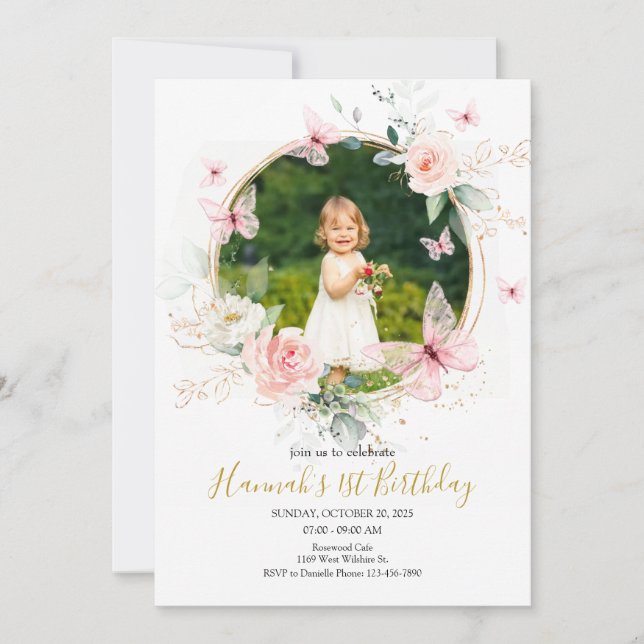 Invitación Mariposa 1 cumpleaños (Anverso)