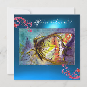 Invitación MARIPOSA 2 ZAFIRO AZUL  rosa brillante, rojo amari