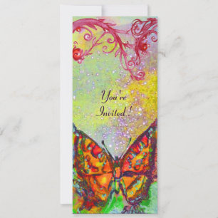 Invitación MARIPOSA 3, rojo brillante amarillo púrpura rosa d