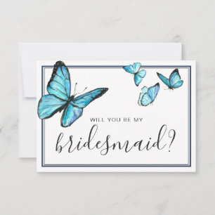 Invitación Mariposa acuarela azul ¿Quieres ser mi dama de hon