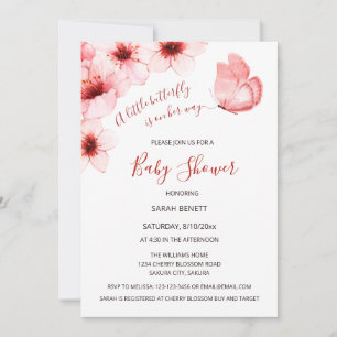 Invitación Mariposa acuarela Cherry Blossom Baby Shower
