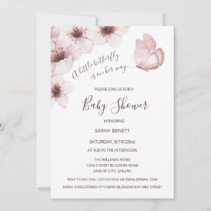 Invitación Mariposa acuarela Cherry Blossom Baby Shower
