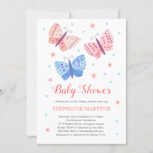 Invitación Mariposa acuarela Coral Azul Baby Shower