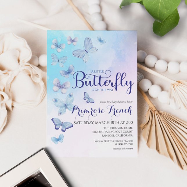 Invitación Mariposa acuarela Elegante Script Baby Shower (Subido por el creador)