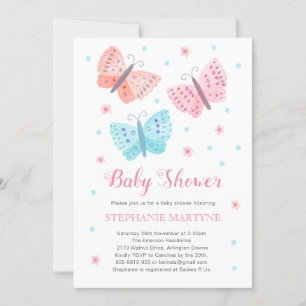 Invitación Mariposa acuarela Pink Aqua Baby Shower