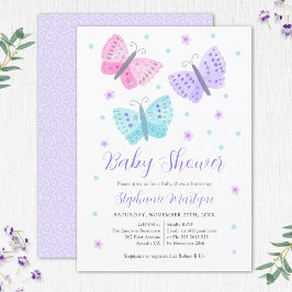 Invitación Mariposa acuarela Purple Aqua Baby Shower