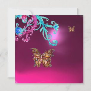 Invitación MARIPOSA  AMETISTA , azul morado rosa brillante ro