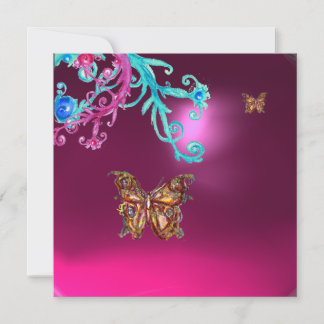 Invitación MARIPOSA AMETISTA , azul morado rosa brillante ro